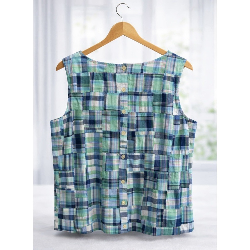 Talbots Madras Plaid Patchwork Back Button Sleeve… - image 3